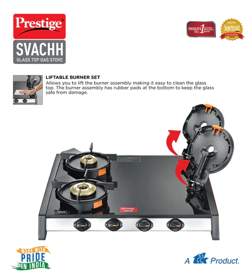 Prestige Svachh GTSV04 4Burners Glass Manual Gas Stove (4BSVACHH